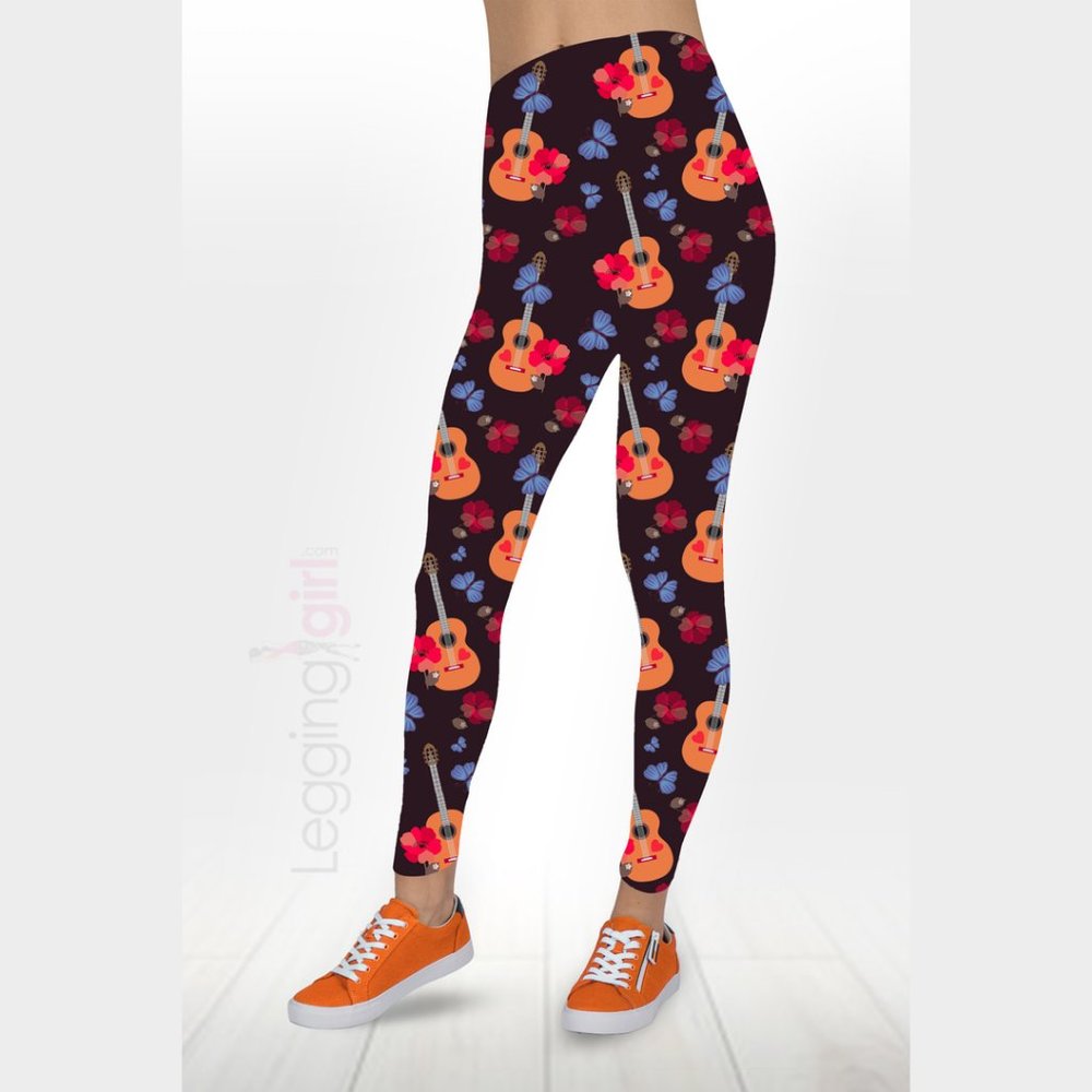 Live Music - Guitars and Flowers Printed FeatherSoft Women's Leggings Plus Size